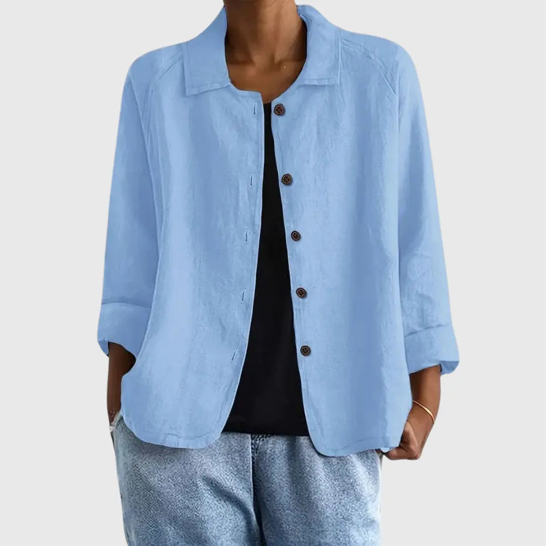 Effortless Linen Button Front Shirt for Women with Collar Long Sleeve Relaxed Casual Style