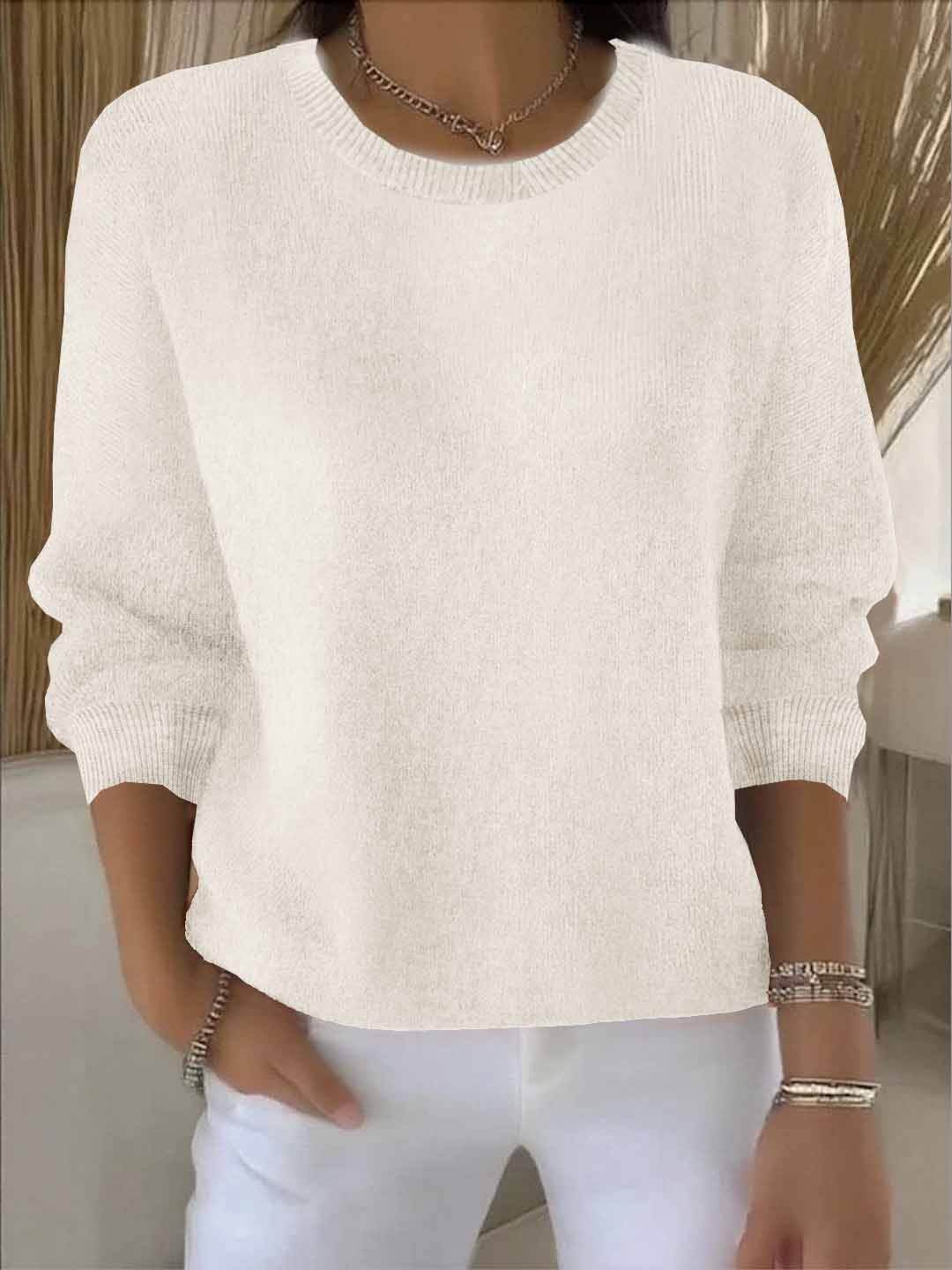 Comfortable Ribbed Sweater for Women with Crew Neck Long Sleeve Relaxed Oversized Knit Style