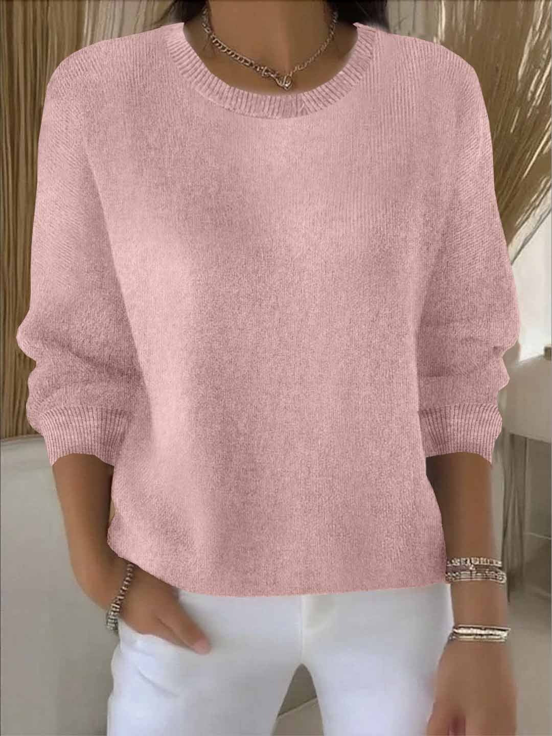 Comfortable Ribbed Sweater for Women with Crew Neck Long Sleeve Relaxed Oversized Knit Style