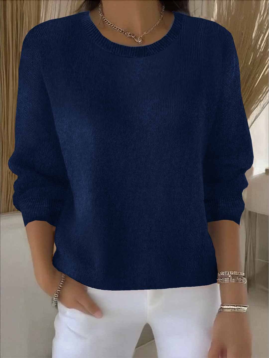 Comfortable Ribbed Sweater for Women with Crew Neck Long Sleeve Relaxed Oversized Knit Style