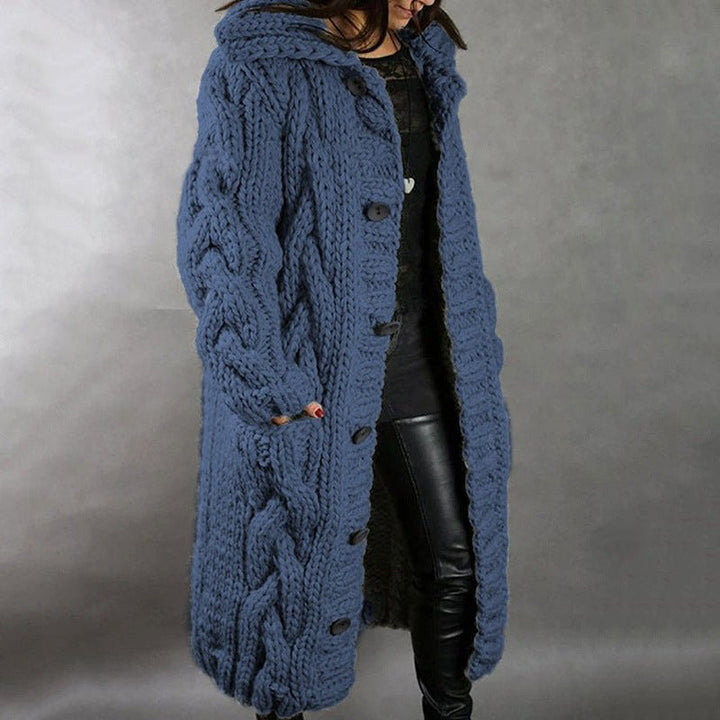 Comfortable Chunky Cable Knit Cardigan for Women with Hooded Long Sleeve Button Front Oversized Style
