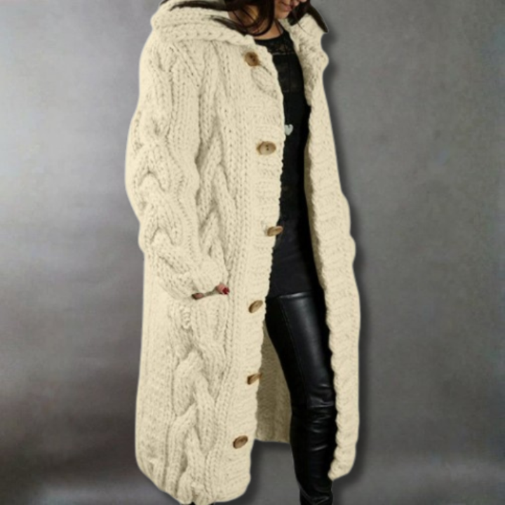 Comfortable Chunky Cable Knit Cardigan for Women with Hooded Long Sleeve Button Front Oversized Style