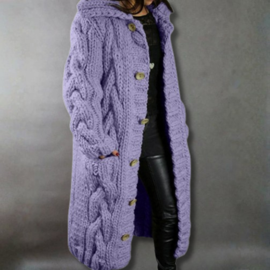 Comfortable Chunky Cable Knit Cardigan for Women with Hooded Long Sleeve Button Front Oversized Style