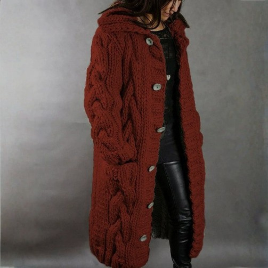 Comfortable Chunky Cable Knit Cardigan for Women with Hooded Long Sleeve Button Front Oversized Style