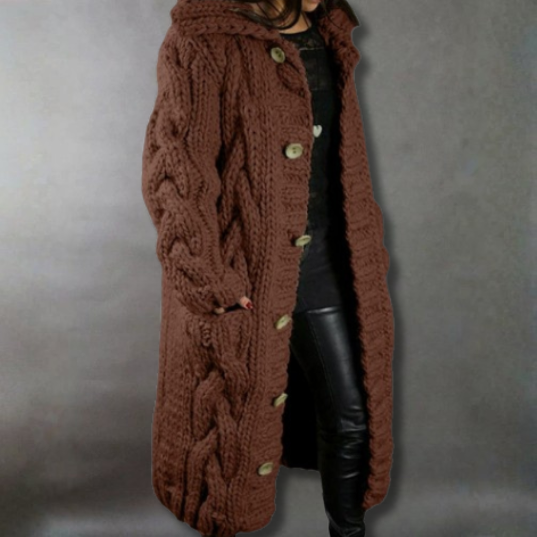 Comfortable Chunky Cable Knit Cardigan for Women with Hooded Long Sleeve Button Front Oversized Style