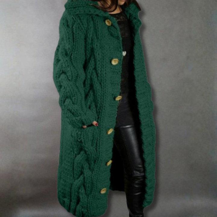 Comfortable Chunky Cable Knit Cardigan for Women with Hooded Long Sleeve Button Front Oversized Style