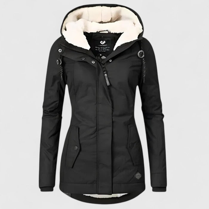 Comfortable Fleece Lined Parka Jacket for Women with Hooded Zip Front Drawstring Warm Winter Style