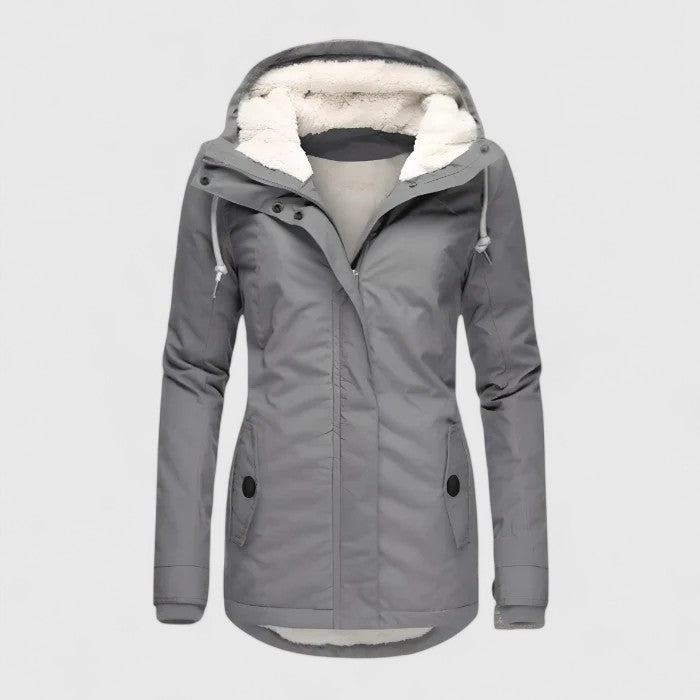 Comfortable Fleece Lined Parka Jacket for Women with Hooded Zip Front Drawstring Warm Winter Style