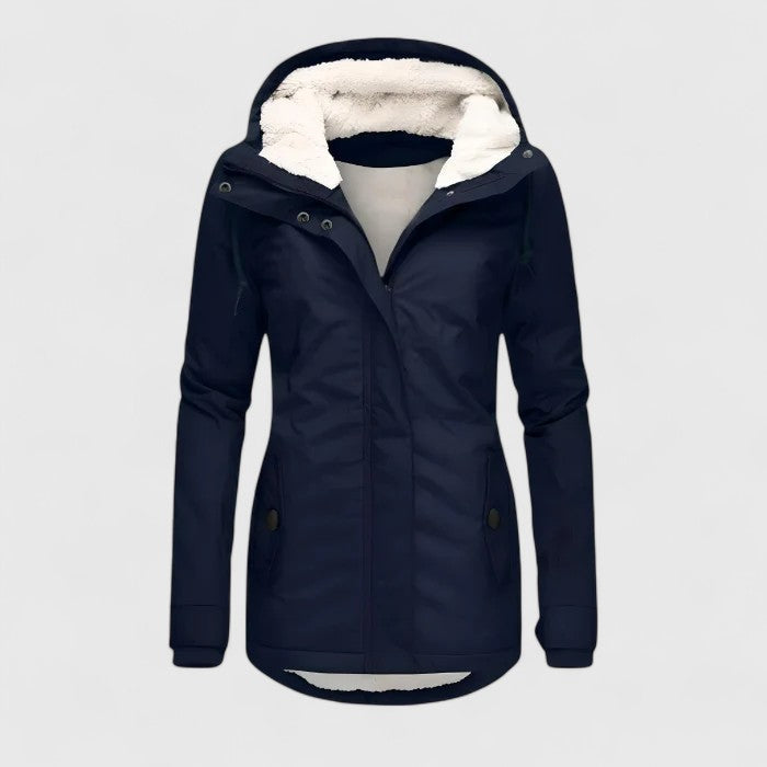 Comfortable Fleece Lined Parka Jacket for Women with Hooded Zip Front Drawstring Warm Winter Style