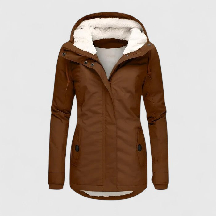 Comfortable Fleece Lined Parka Jacket for Women with Hooded Zip Front Drawstring Warm Winter Style
