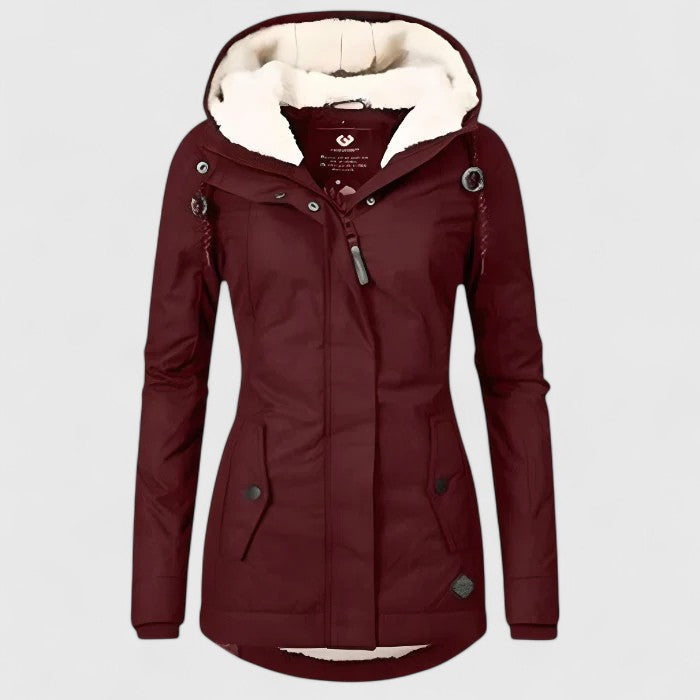 Comfortable Fleece Lined Parka Jacket for Women with Hooded Zip Front Drawstring Warm Winter Style