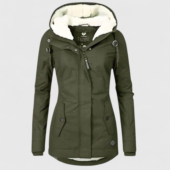 Comfortable Fleece Lined Parka Jacket for Women with Hooded Zip Front Drawstring Warm Winter Style