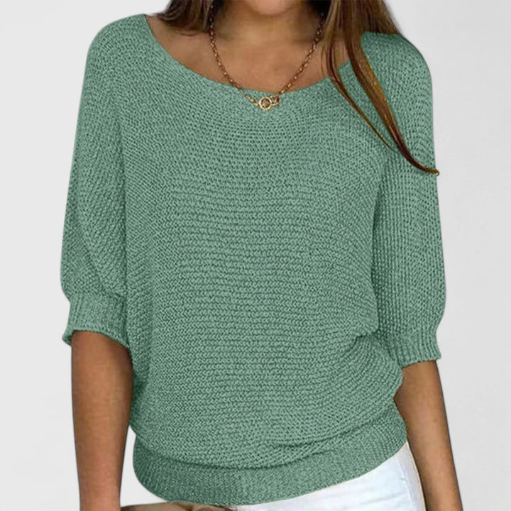 Comfortable Waffle Knit Sweater for Women with Boat Neck Batwing Sleeve Ribbed Hem Oversized Style