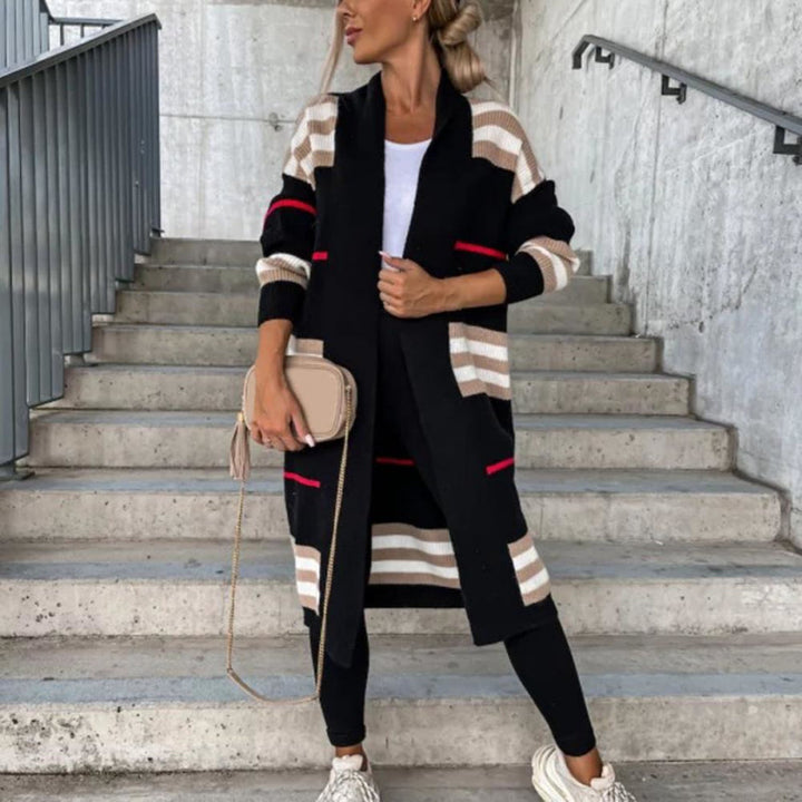 Comfortable Striped Cardigan Sweater for Women with Open Front Long Sleeve Oversized Knit Style