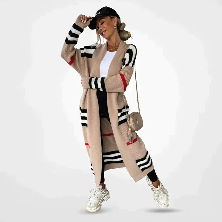 Comfortable Striped Cardigan Sweater for Women with Open Front Long Sleeve Oversized Knit Style