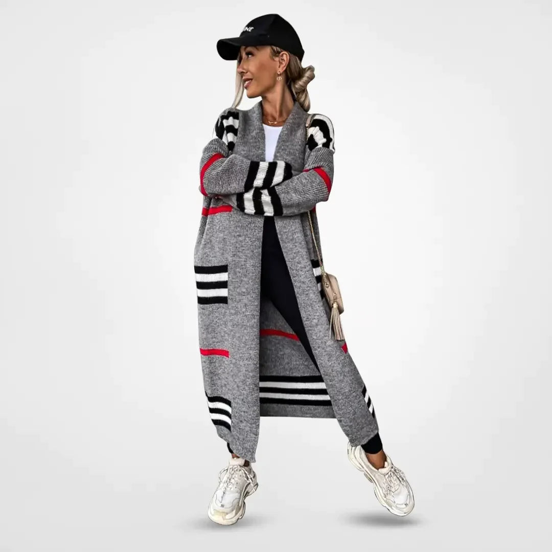 Comfortable Striped Cardigan Sweater for Women with Open Front Long Sleeve Oversized Knit Style