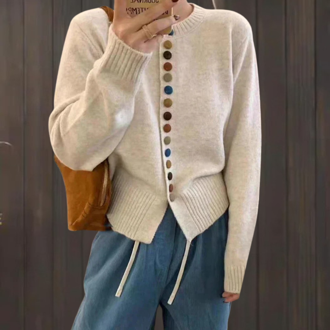 Comfortable Cardigan Sweater for Women with Round Neck Long Sleeve Button Front Relaxed Oversized Knit Style
