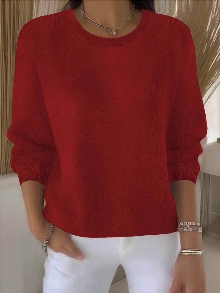 Comfortable Ribbed Sweater for Women with Crew Neck Long Sleeve Relaxed Oversized Knit Style