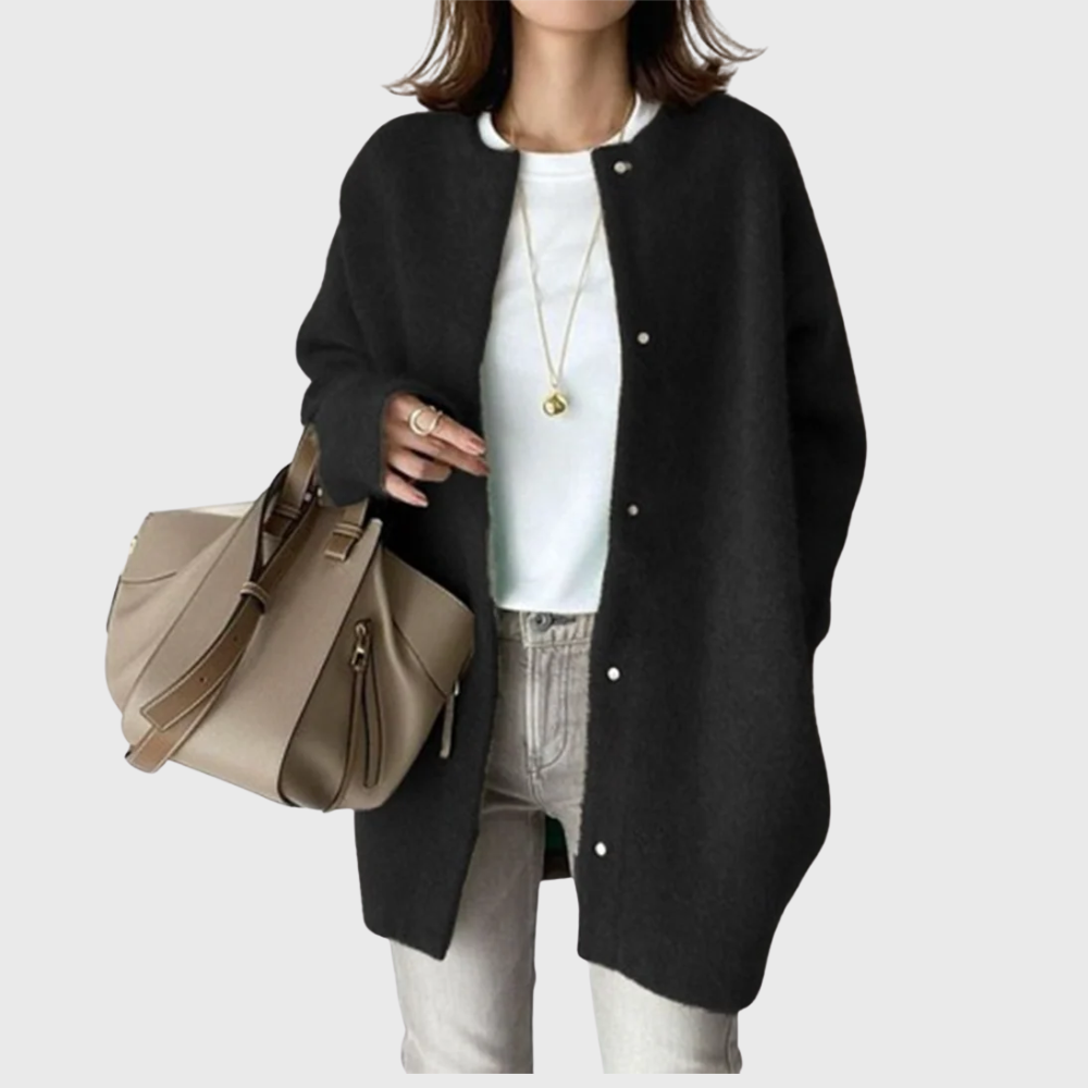 Comfortable Cardigan Sweater for Women with Round Neck Long Sleeve Button Front Relaxed Oversized Knit Style