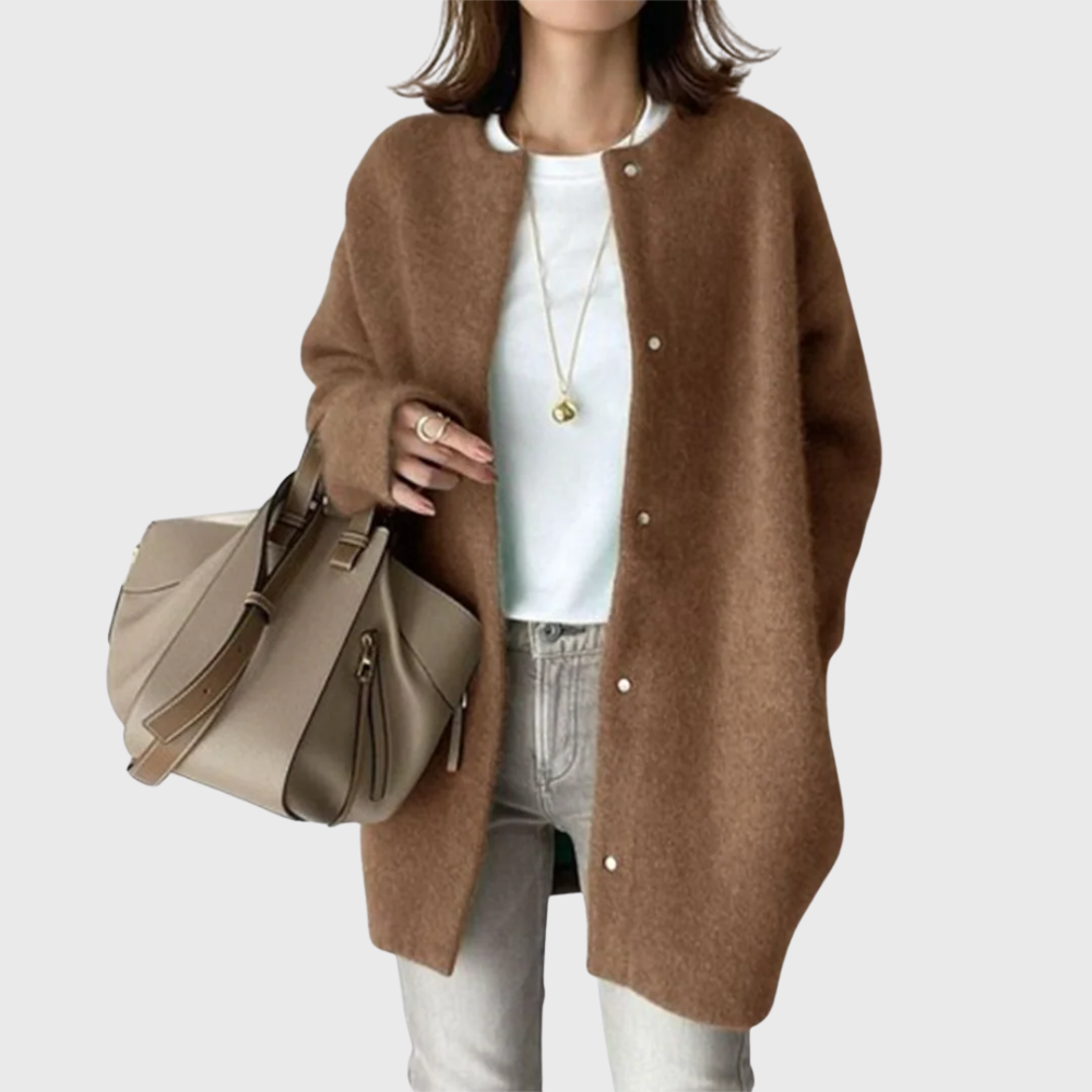 Comfortable Cardigan Sweater for Women with Round Neck Long Sleeve Button Front Relaxed Oversized Knit Style