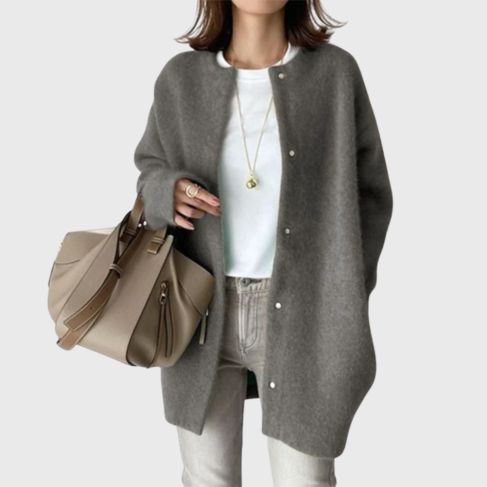 Comfortable Cardigan Sweater for Women with Round Neck Long Sleeve Button Front Relaxed Oversized Knit Style