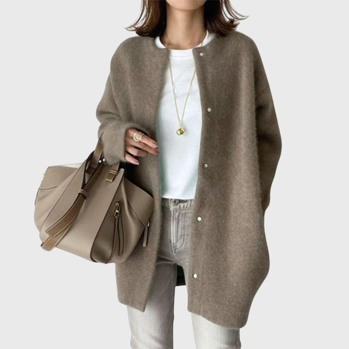 Comfortable Cardigan Sweater for Women with Round Neck Long Sleeve Button Front Relaxed Oversized Knit Style