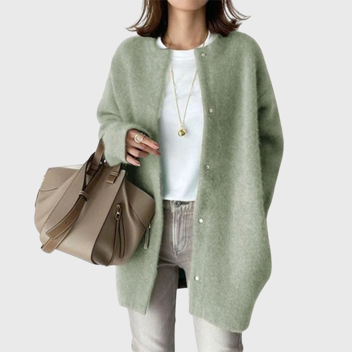 Comfortable Cardigan Sweater for Women with Round Neck Long Sleeve Button Front Relaxed Oversized Knit Style