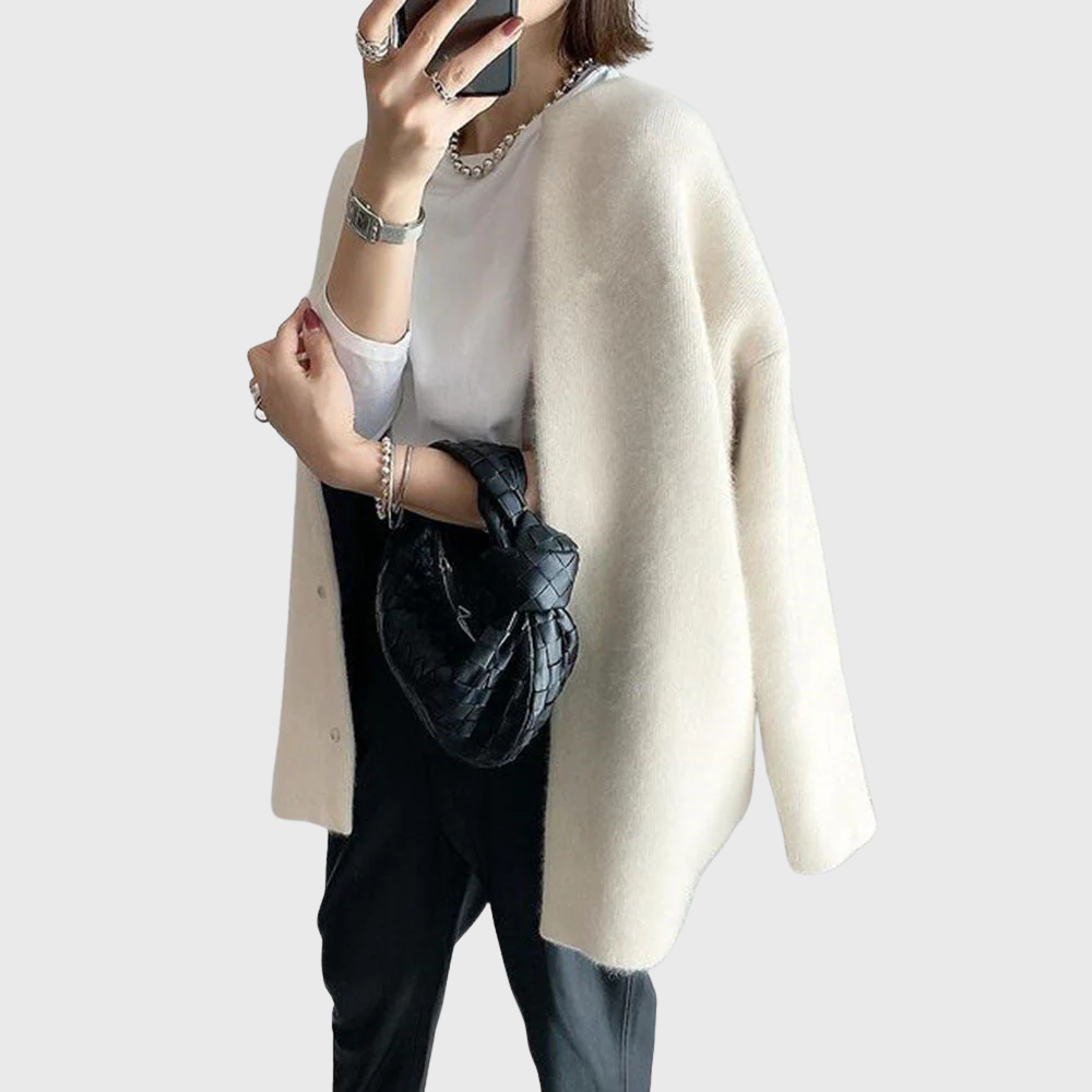 Comfortable Cardigan Sweater for Women with Round Neck Long Sleeve Button Front Relaxed Oversized Knit Style