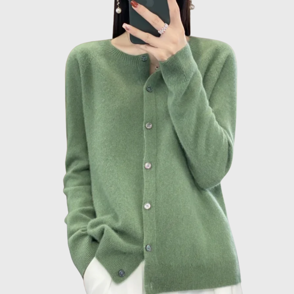 Comfortable Cardigan Sweater for Women with Round Neck Long Sleeve Button Front Relaxed Knit Style