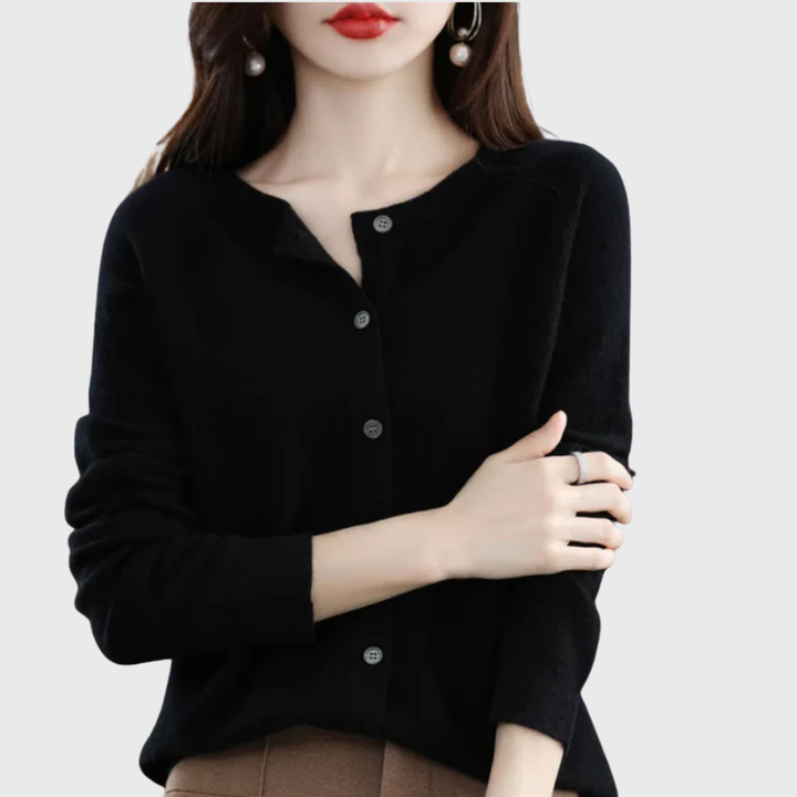 Comfortable Cardigan Sweater for Women with Round Neck Long Sleeve Button Front Relaxed Knit Style