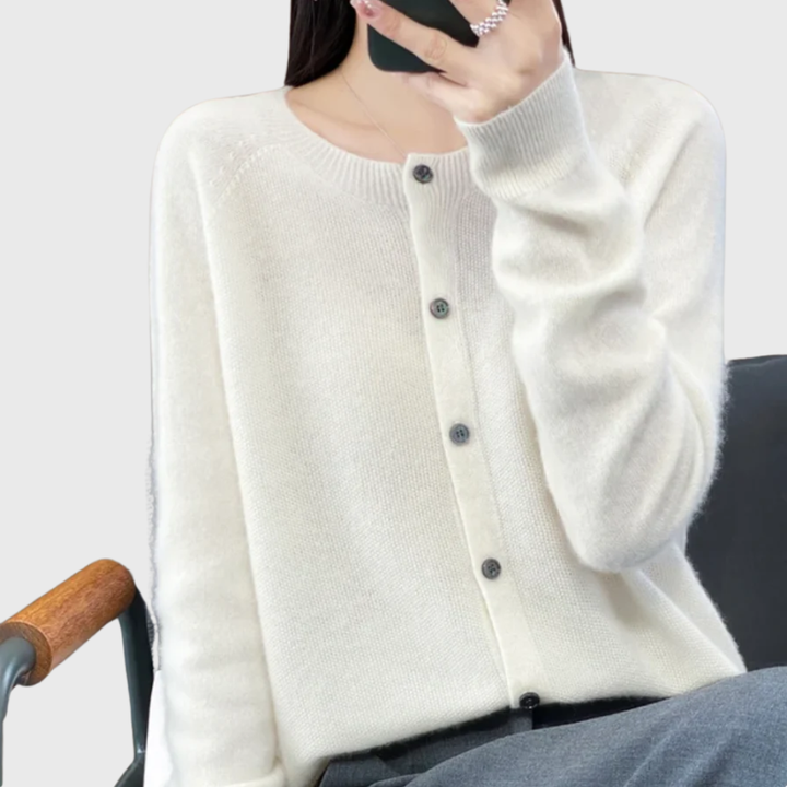 Comfortable Cardigan Sweater for Women with Round Neck Long Sleeve Button Front Relaxed Knit Style