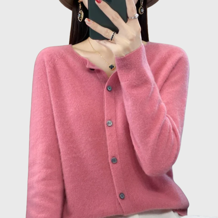 Comfortable Cardigan Sweater for Women with Round Neck Long Sleeve Button Front Relaxed Knit Style