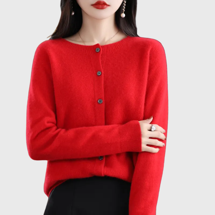 Comfortable Cardigan Sweater for Women with Round Neck Long Sleeve Button Front Relaxed Knit Style