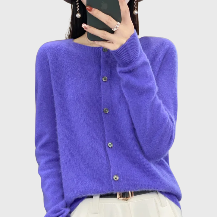 Comfortable Cardigan Sweater for Women with Round Neck Long Sleeve Button Front Relaxed Knit Style