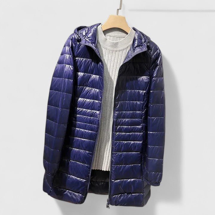 Effortless Quilted Puffer Jacket for Women with Hooded Long Sleeve Lightweight Longline Casual Style