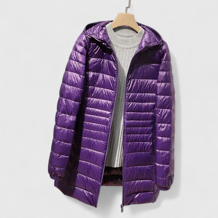 Effortless Quilted Puffer Jacket for Women with Hooded Long Sleeve Lightweight Longline Casual Style