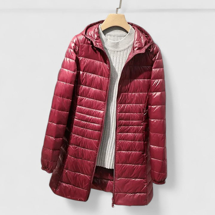Effortless Quilted Puffer Jacket for Women with Hooded Long Sleeve Lightweight Longline Casual Style