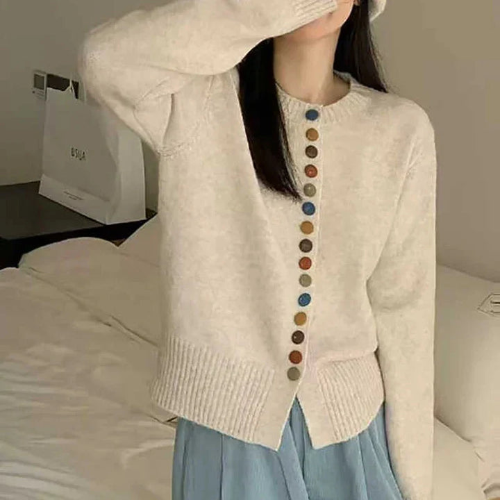 Comfortable Cardigan Sweater for Women with Round Neck Long Sleeve Button Front Relaxed Oversized Knit Style
