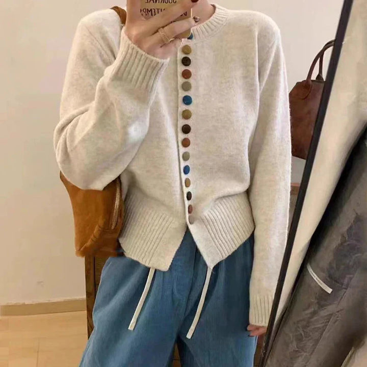 Comfortable Cardigan Sweater for Women with Round Neck Long Sleeve Button Front Relaxed Oversized Knit Style