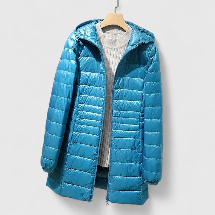 Effortless Quilted Puffer Jacket for Women with Hooded Long Sleeve Lightweight Longline Casual Style