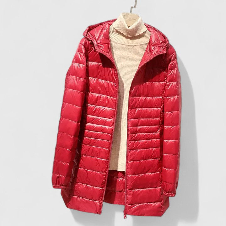 Effortless Quilted Puffer Jacket for Women with Hooded Long Sleeve Lightweight Longline Casual Style