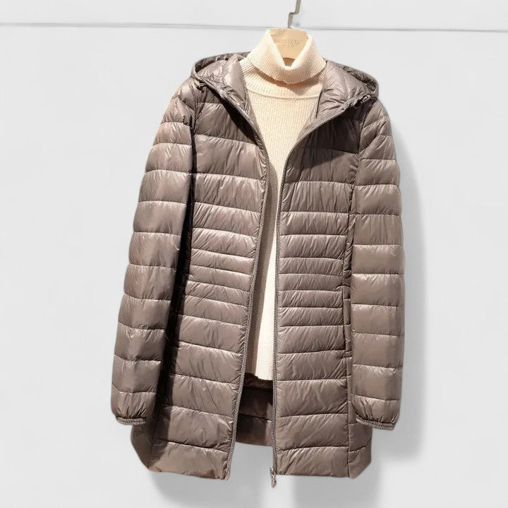 Effortless Quilted Puffer Jacket for Women with Hooded Long Sleeve Lightweight Longline Casual Style