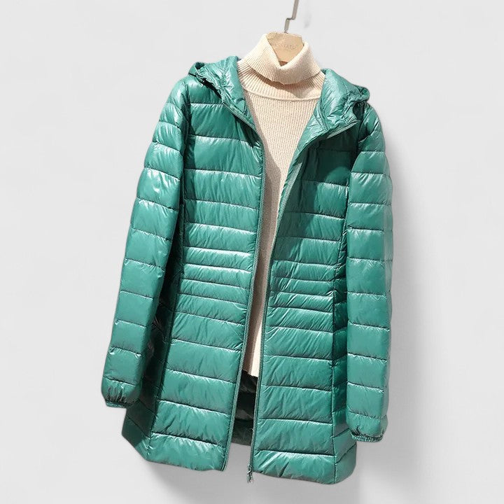 Effortless Quilted Puffer Jacket for Women with Hooded Long Sleeve Lightweight Longline Casual Style