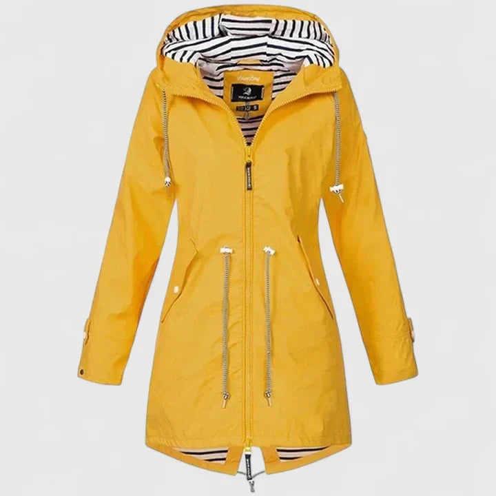 Effortless Striped Lined Rain Jacket for Women with Hooded Long Sleeve Zip Front Relaxed Style