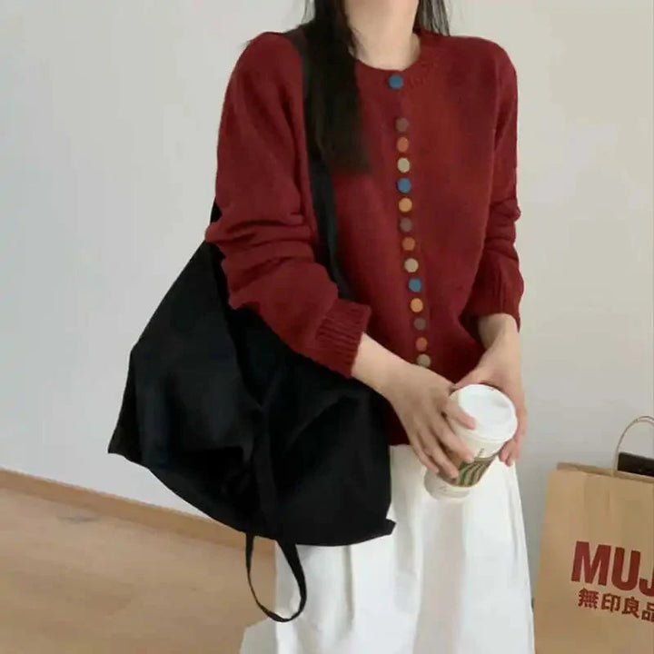Comfortable Cardigan Sweater for Women with Round Neck Long Sleeve Button Front Relaxed Oversized Knit Style