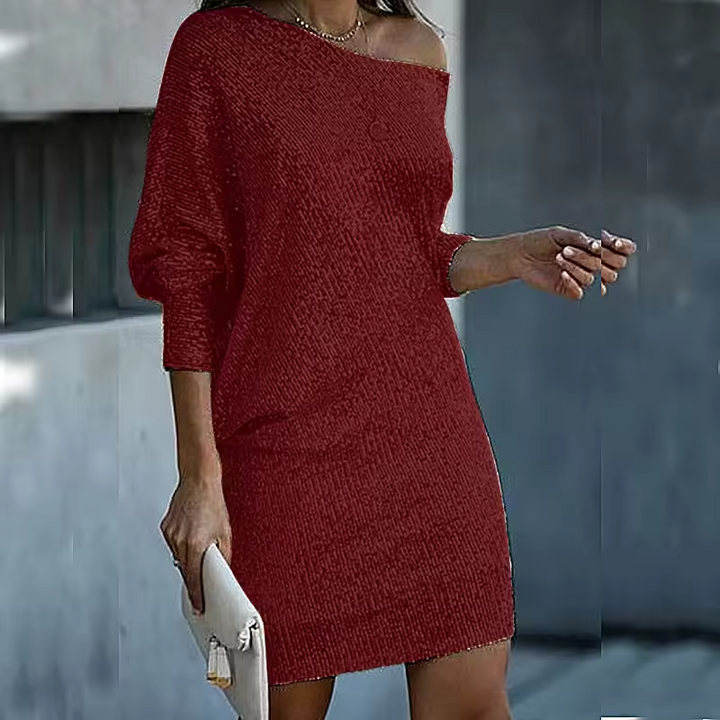 Elegant Sequin Mini Dress for Women with One Shoulder Batwing Sleeve Bodycon Sparkle Formal Party Style