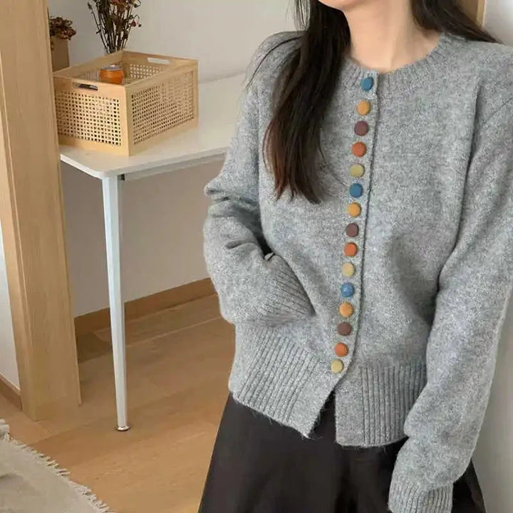 Comfortable Cardigan Sweater for Women with Round Neck Long Sleeve Button Front Relaxed Oversized Knit Style