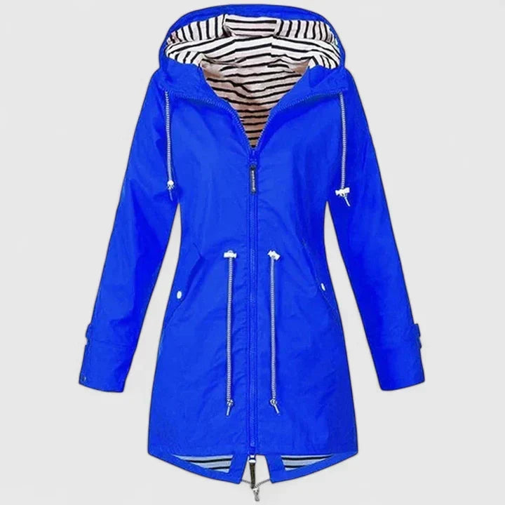 Effortless Striped Lined Rain Jacket for Women with Hooded Long Sleeve Zip Front Relaxed Style