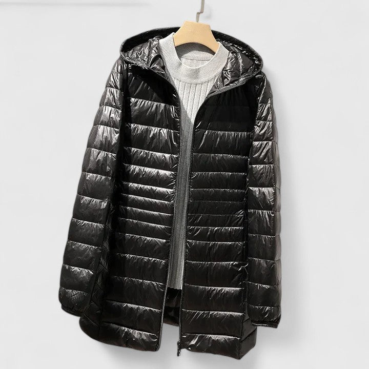 Effortless Quilted Puffer Jacket for Women with Hooded Long Sleeve Lightweight Longline Casual Style