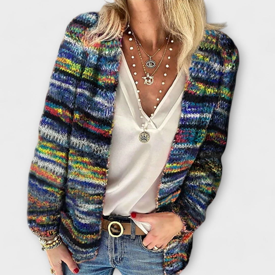 Comfortable Striped Cardigan Sweater for Women with Open Front Long Sleeve Chunky Knit Bohemian Style